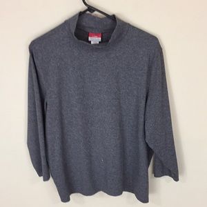 LL Bean Gray Traveler Mock Neck Top Size XL 3/4 Sleeves